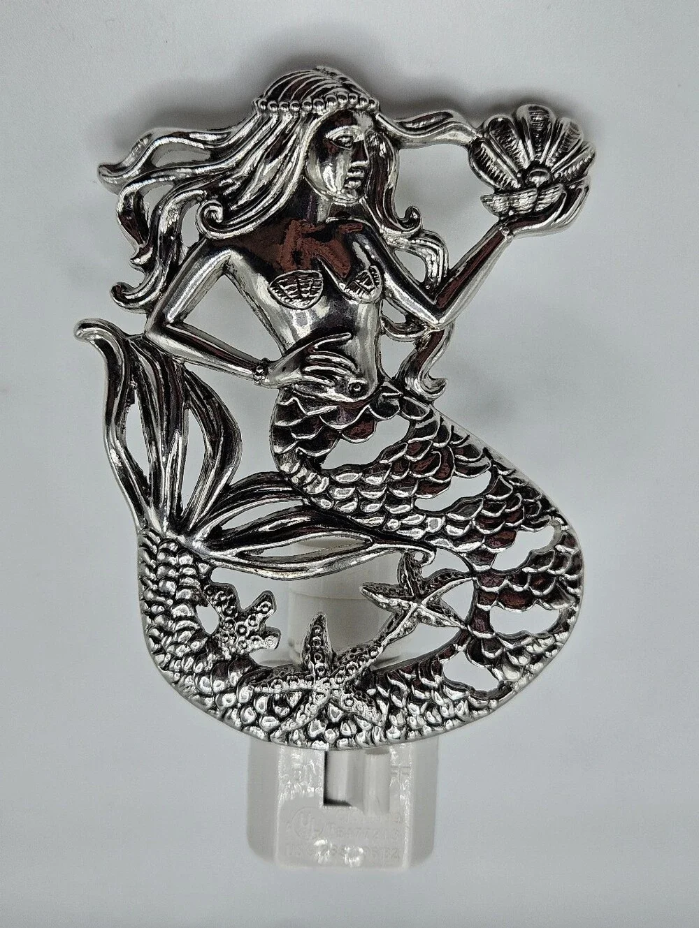 Mermaid Night Light Nightlight Silver Tone Zinc Alloy On/Off Switch Outlet Ocean